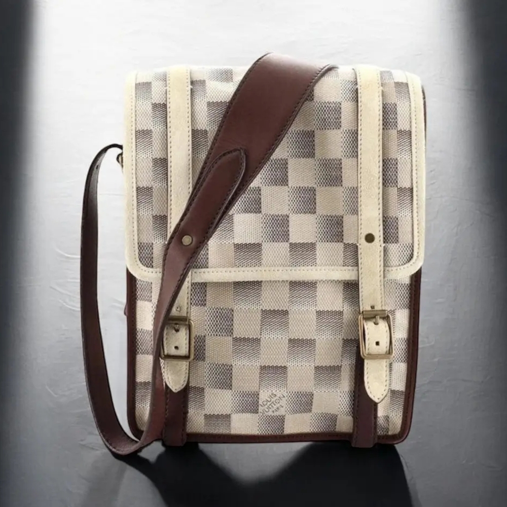 Louis Vuitton Brown and Cream Checkered Messenger Bag